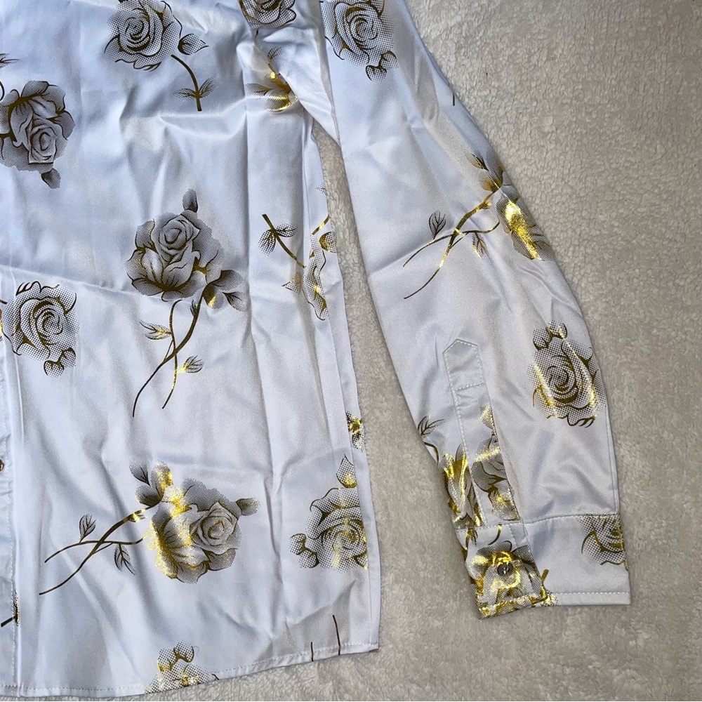 ZEROYAA Men's Floral Slim Fit Long Sleeve new white tags Size L - Picture 3 of 10